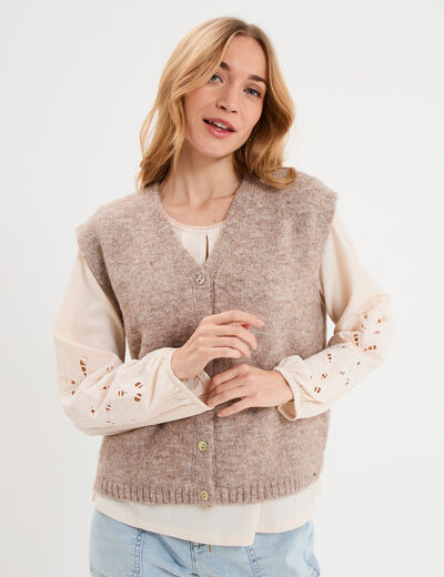 Gilet sans manches col en V beige femme