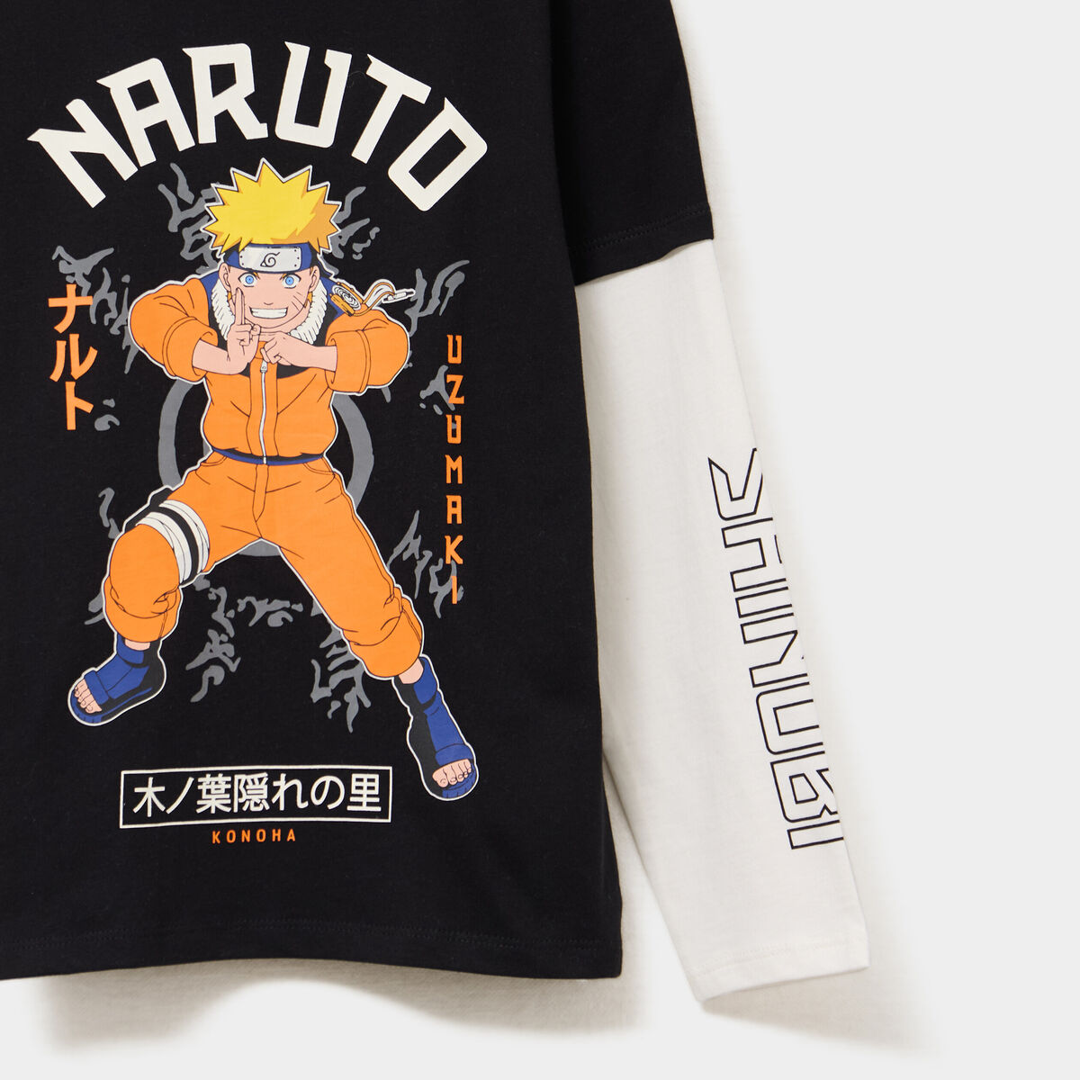T-shirt manches longues coton Naruto noir garçon