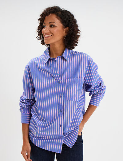 Chemise oversize 1 poche coton bleu electrique femme