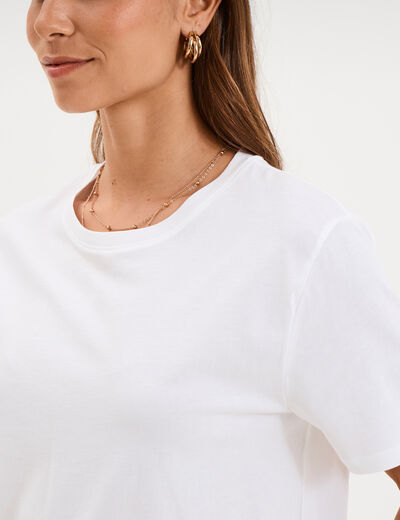 T-shirt col rond manches courtes coton blanc femme