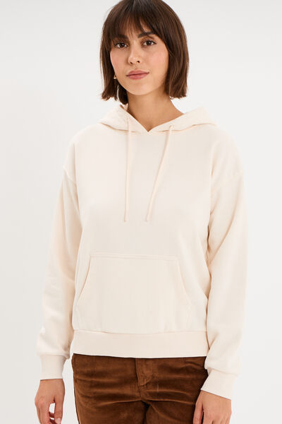 Sweat hoodie 1 poche &agrave; capuche beige femme