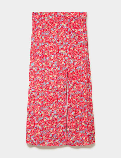 Jupe longue fendue fluide rouge coquelicot femme