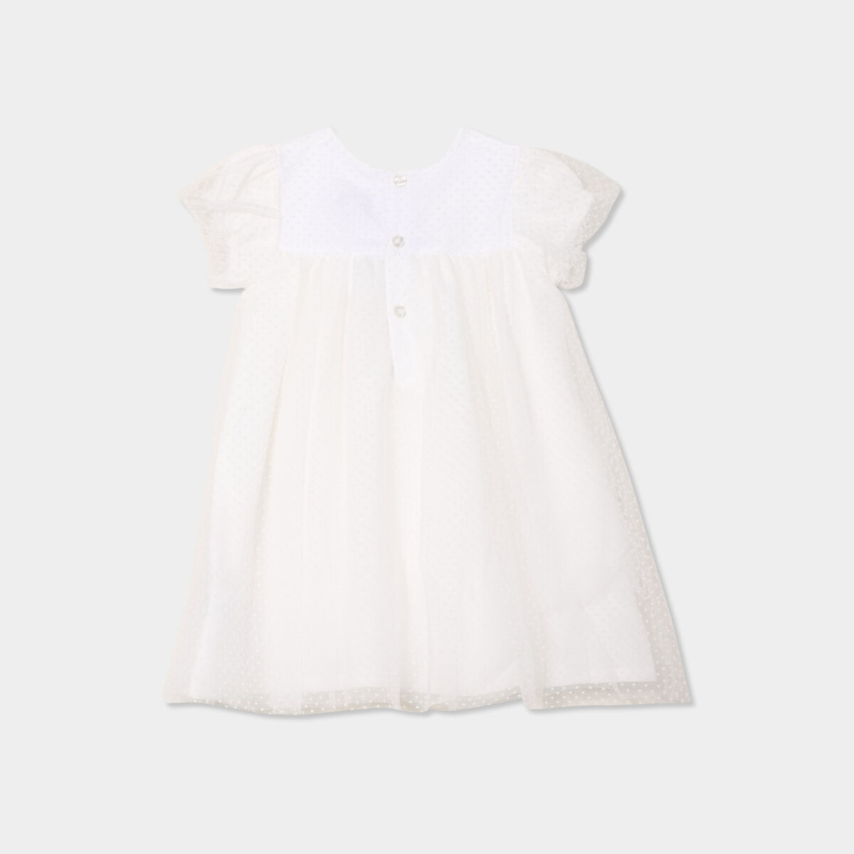 Robe tulle plumetis manches courtes blanc b&eacute;b&eacute; fille