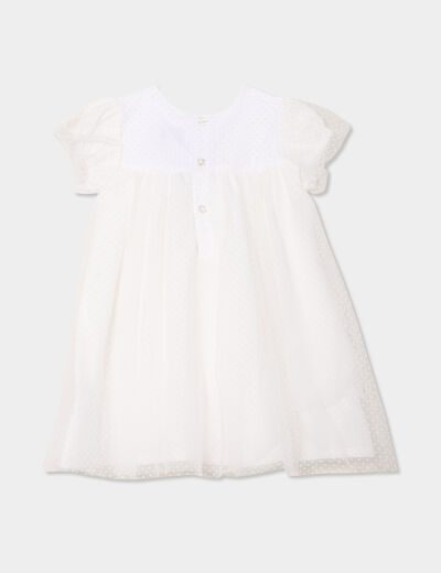 Robe tulle plumetis manches courtes blanc bébé fille