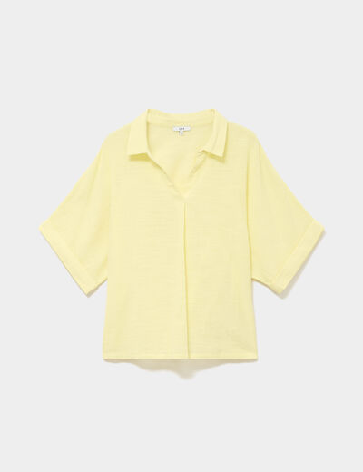 Blouse oversize manches courtes coton jaune clair femme grande taille