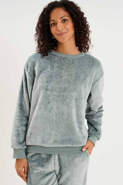 Haut de pyjama sweat polaire torsad&eacute; bleu gris femme