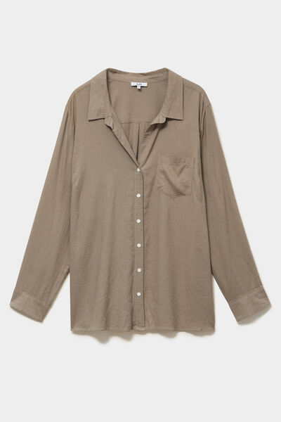 Chemise oversize lin m&eacute;lang&eacute; vert kaki femme grande taille