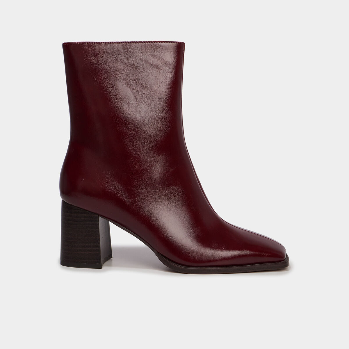 Bottines &agrave; talon bloc bout carr&eacute; bordeaux femme