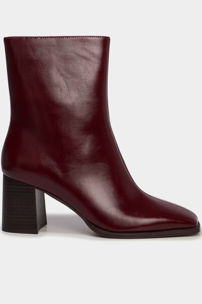 Bottines &agrave; talon bloc bout carr&eacute; bordeaux femme
