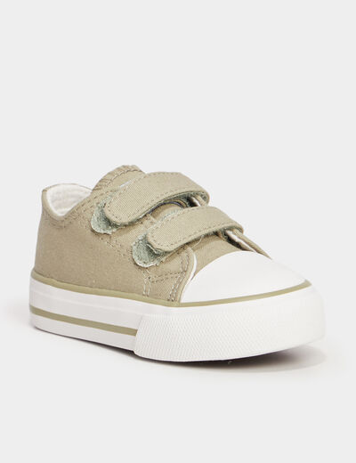 Tennis &agrave; scratchs en toile bout renforc&eacute; vert olive b&eacute;b&eacute; gar&ccedil;on