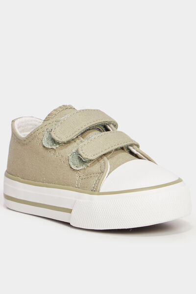 Tennis &agrave; scratchs en toile bout renforc&eacute; vert olive b&eacute;b&eacute; gar&ccedil;on