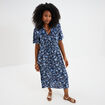 Robe longue empire taille smockée Creeks bleu marine femme
