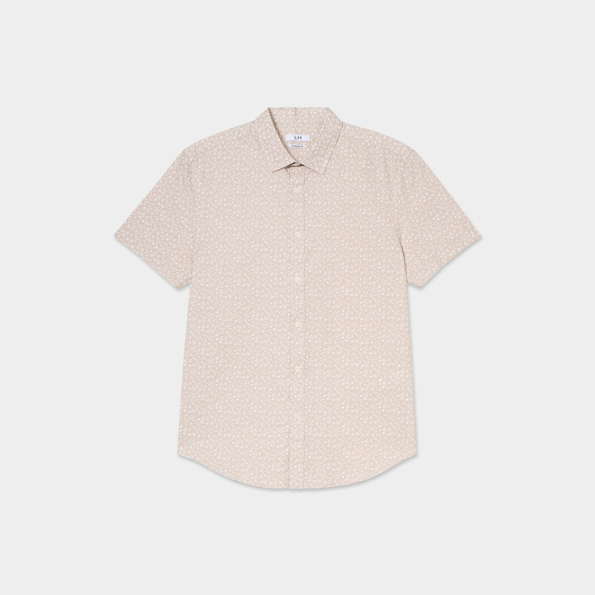 Chemise droite manches courtes coton beige homme