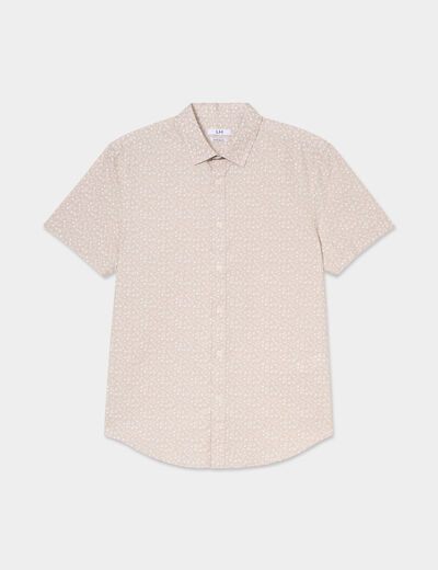 Chemise droite manches courtes coton beige homme