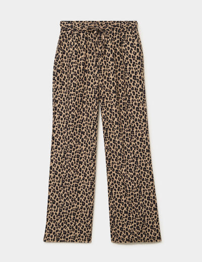 Pantalon large lin m&eacute;lang&eacute; beige clair femme