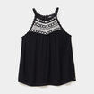 Blouse col effet macramé noir femme