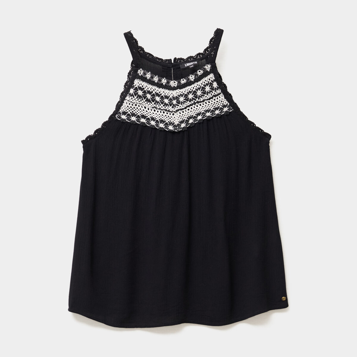 Blouse col effet macramé noir femme