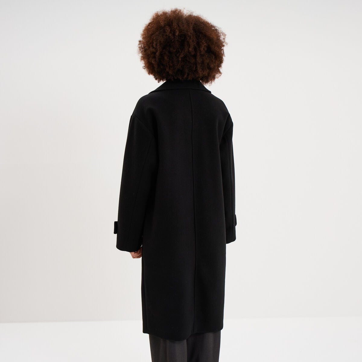 Manteau long oversize col tailleur noir femme