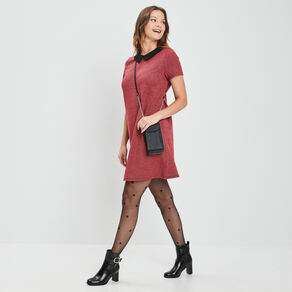 Robe évasée col claudine rouge femme