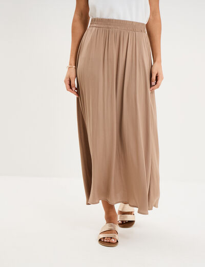 Jupe longue effet satin marron femme