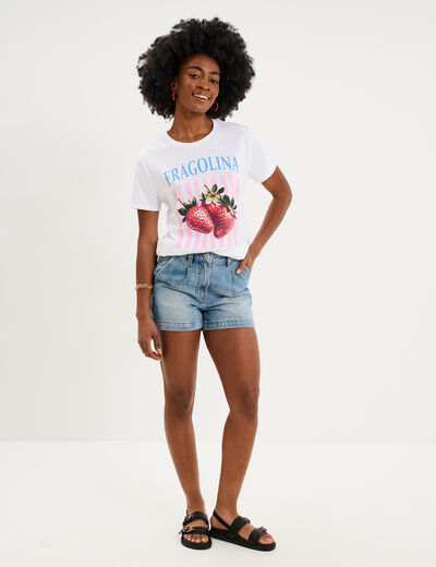 T-shirt droit avec manches courtes coton blanc femme