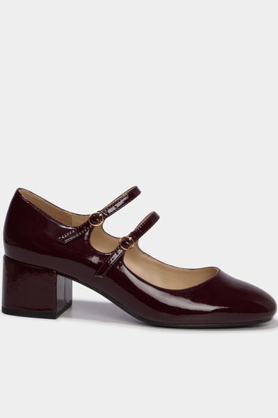Escarpin double bride effet verni bordeaux femme