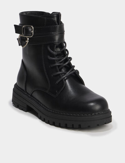Boots &agrave; lacets et boucles noir fille