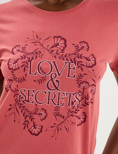 T-shirt ajust&eacute; manches courtes coton vieux rose femme