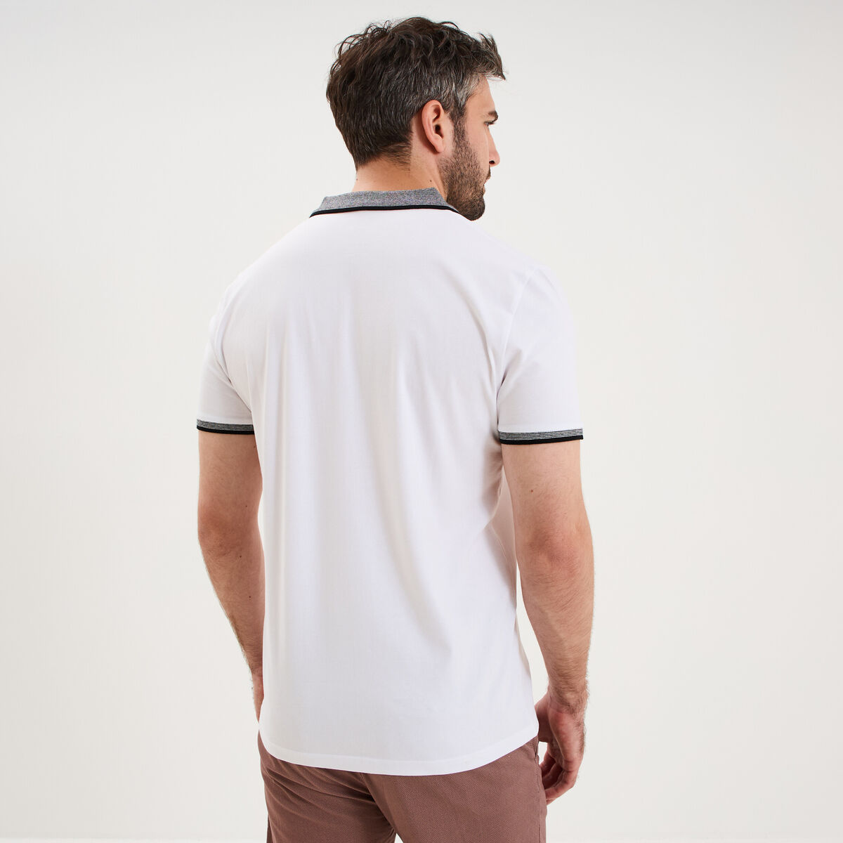 Polo slim manches courtes stretch blanc homme