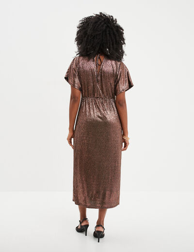 Robe évasée midi dos et col en V terracotta femme