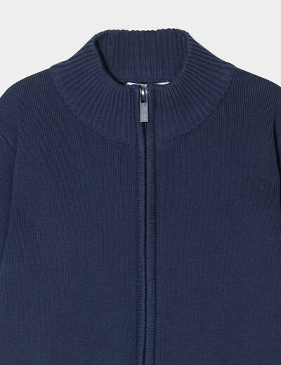 Gilet zippé col montant coton bleu marine garçon