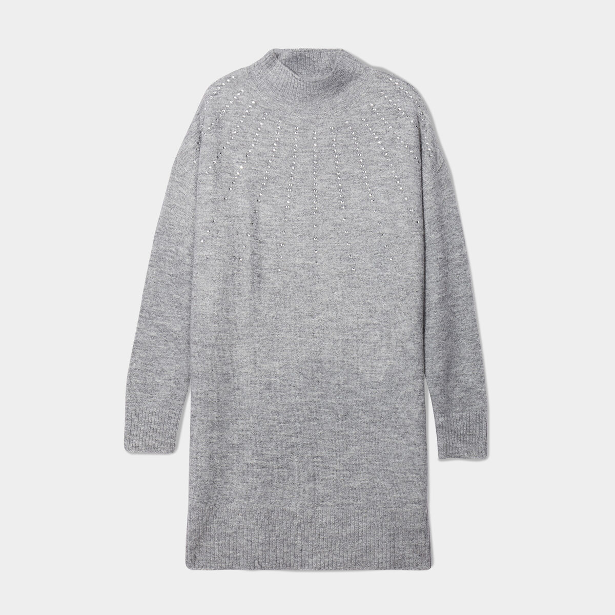 Robe pull courte avec strass gris femme