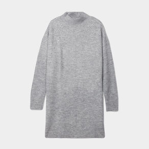 Robe pull courte avec strass gris femme