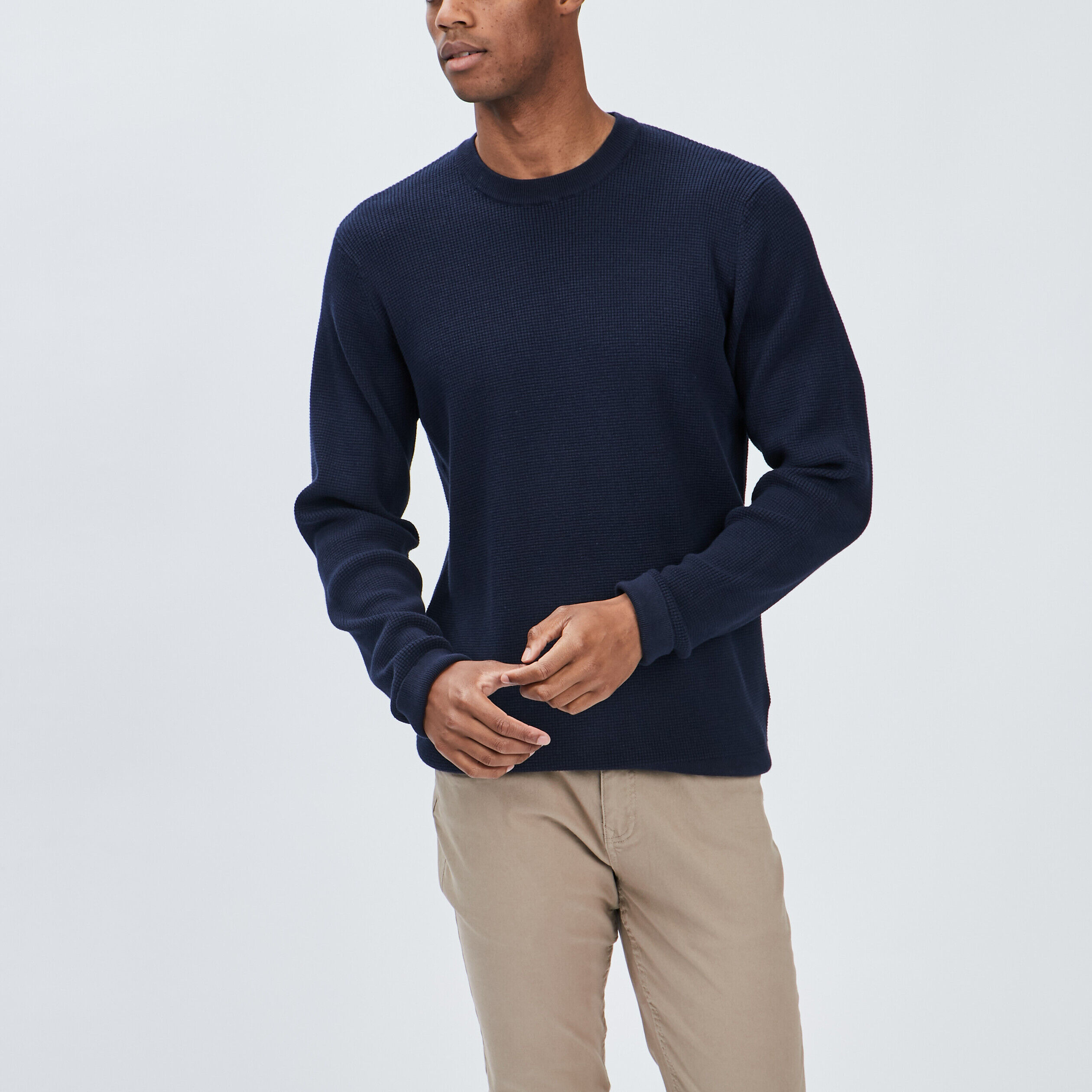 Pull avec col rond à relief bleu marine homme LH