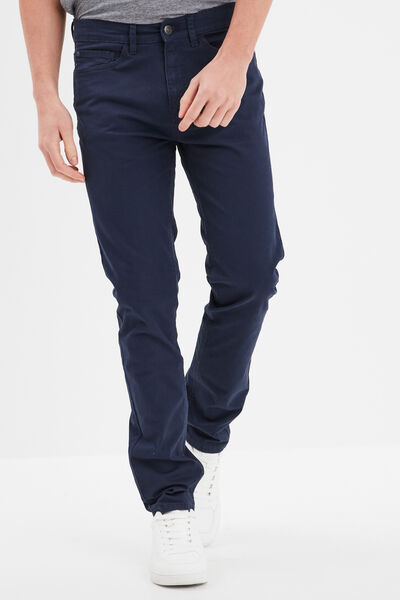 Pantalon droit en coton stretch bleu marine homme
