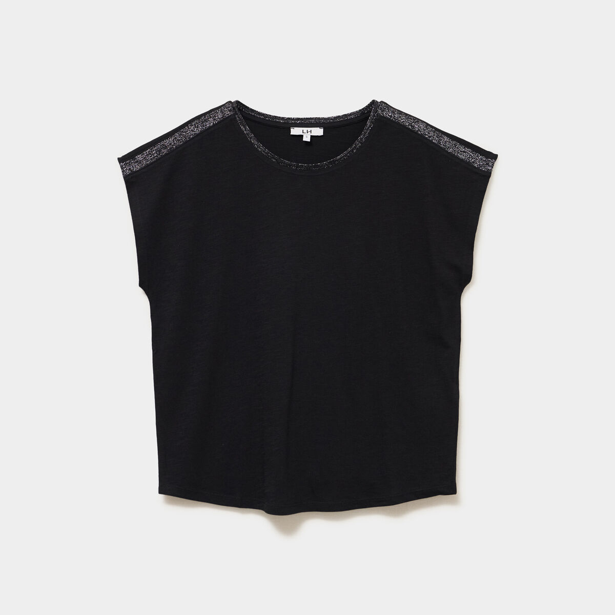 T-shirt col rond manches courtes noir femme