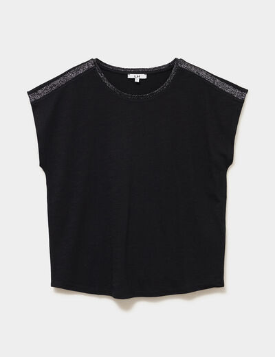 T-shirt col rond manches courtes noir femme