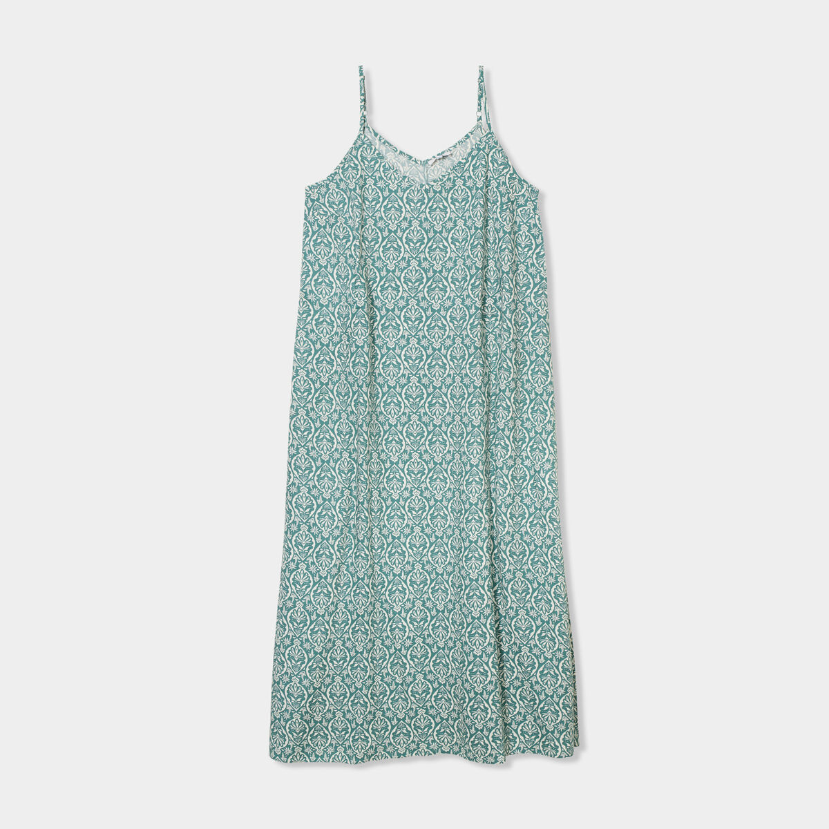 Robe longue droite fluide à bretelles vert turquoise femme