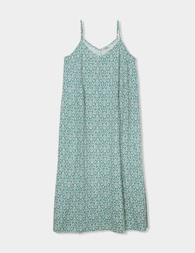 Robe longue droite fluide à bretelles vert turquoise femme