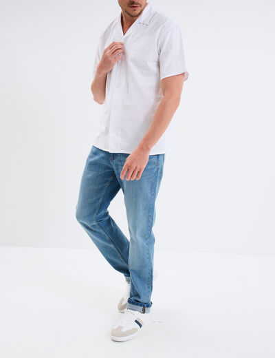 Chemise manches courtes mélange lin blanc homme