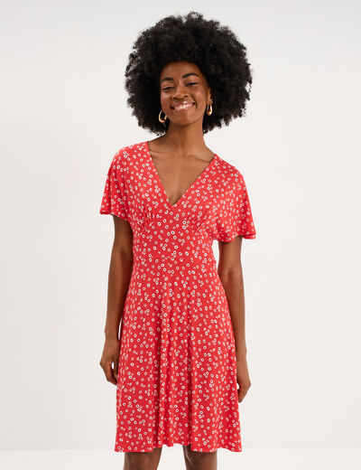 Robe fluide en maille longueur genou rouge coquelicot femme