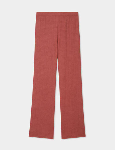 Pantalon effet gaufré taille élastiquée vieux rose femme