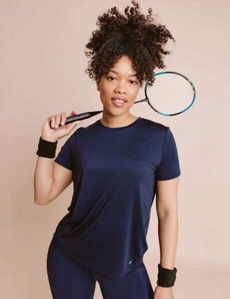 T-shirt de sport droit manches courtes bleu marine femme