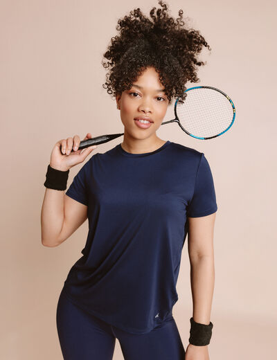 T-shirt de sport droit manches courtes bleu marine femme