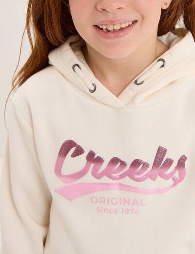 Sweat &agrave; capuche hoodie &agrave; logo Creeks creme fille