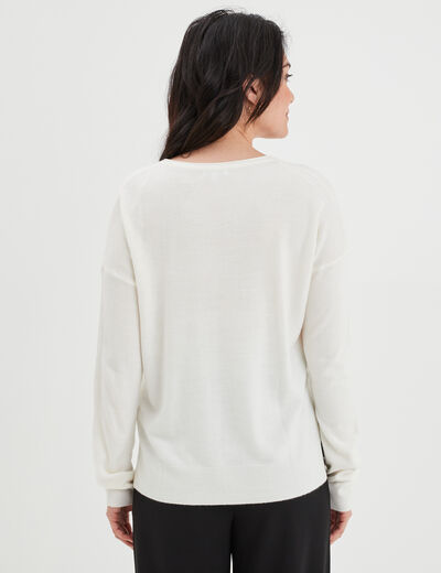 Pull col en V manches longues blanc femme
