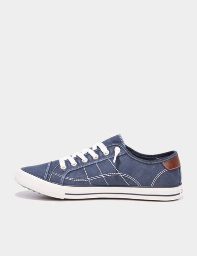 Tennis basses en toile &agrave; lacets bleu marine homme