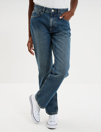 Jeans droit 5 poches coton denim dirty femme