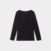 T-shirt manches longues col en V coton noir femme