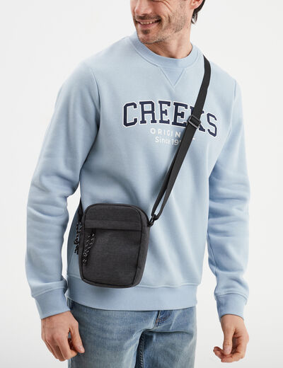 Sac pochette en bandouli&egrave;re gris fonc&eacute; homme